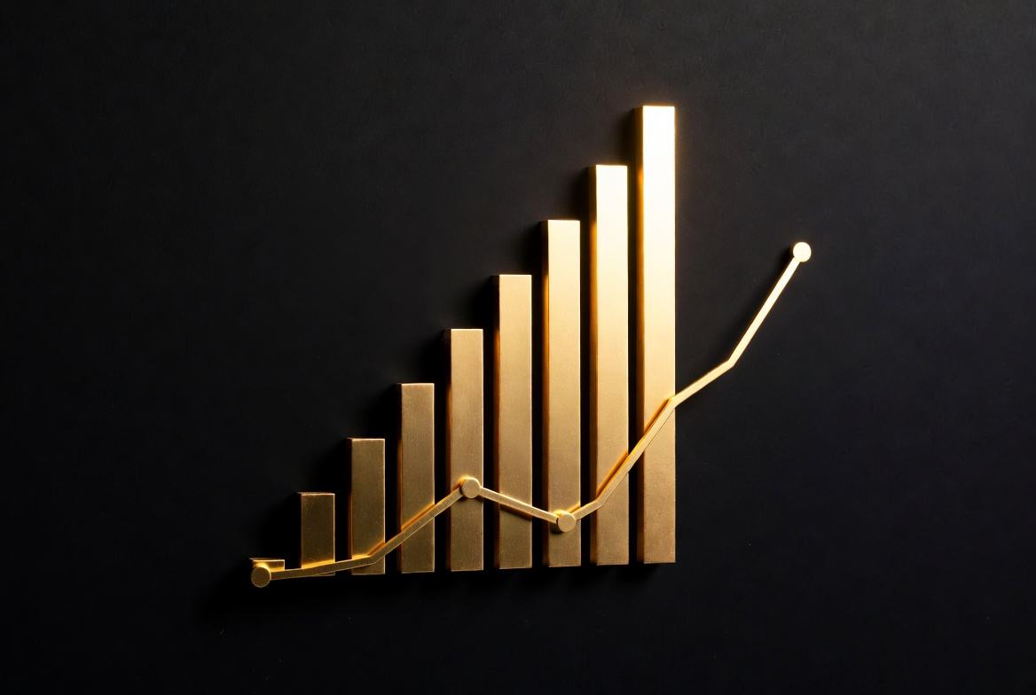 Illustrative gold bar chart with a rising trend line