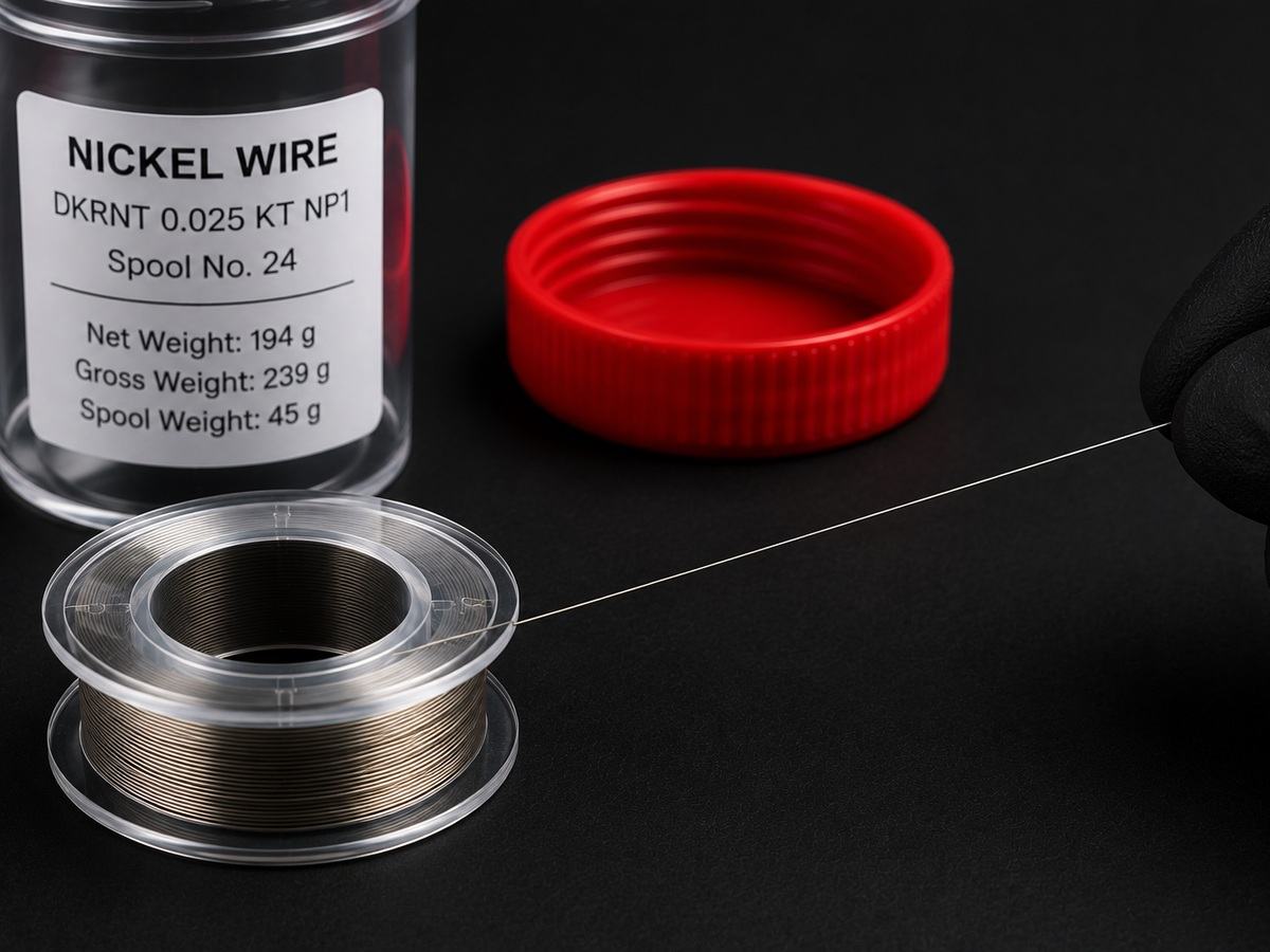 Nickel wire spool held in hand for scale