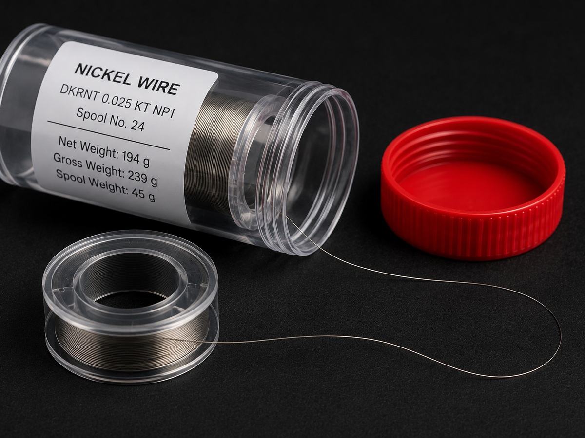Nickel wire spool removed from its protective tube