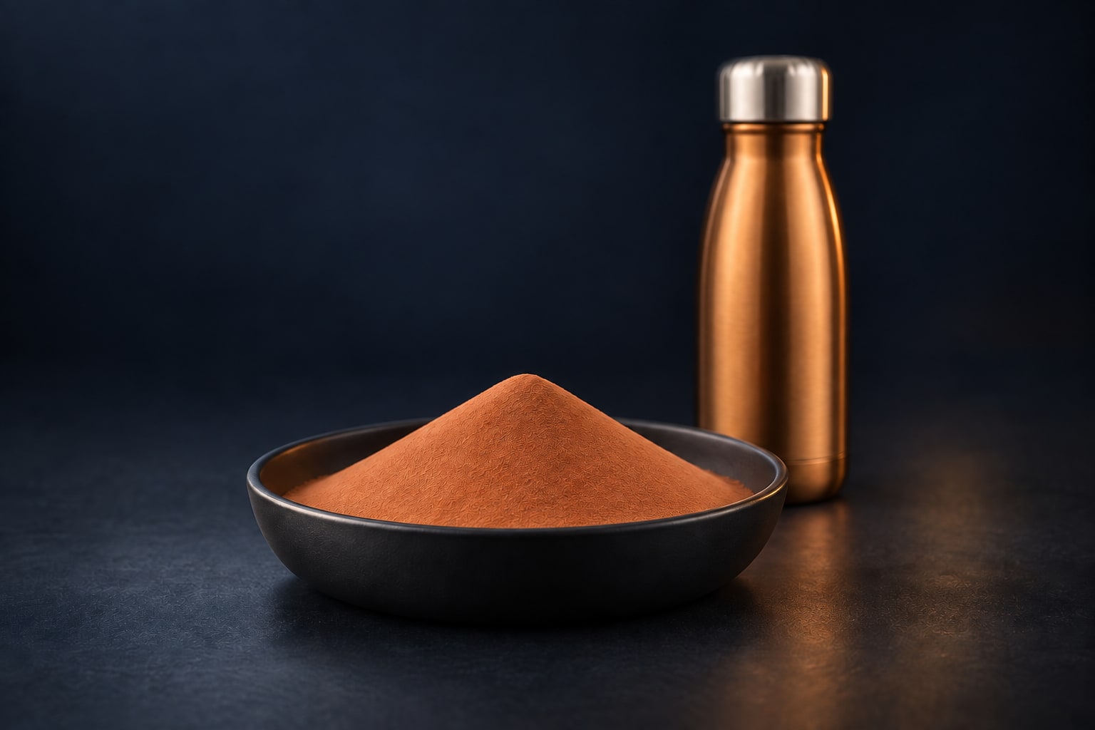 Illustration of ultrafine copper powder in a sample dish.