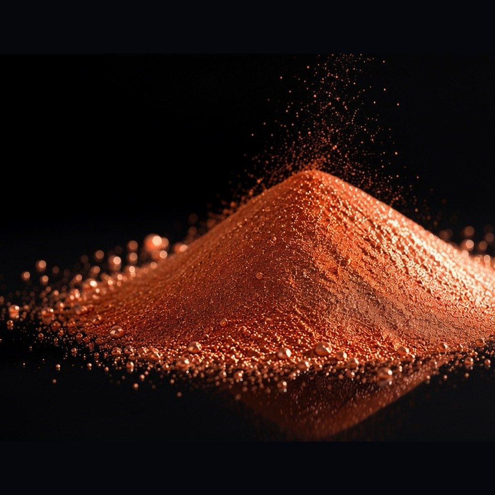 Mound of vivid ultrafine copper powder