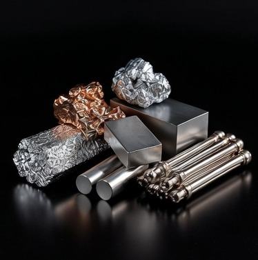 Illustrative assorted industrial metal blocks