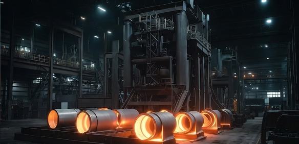 Illustrative rolled industrial metal coils in a plant