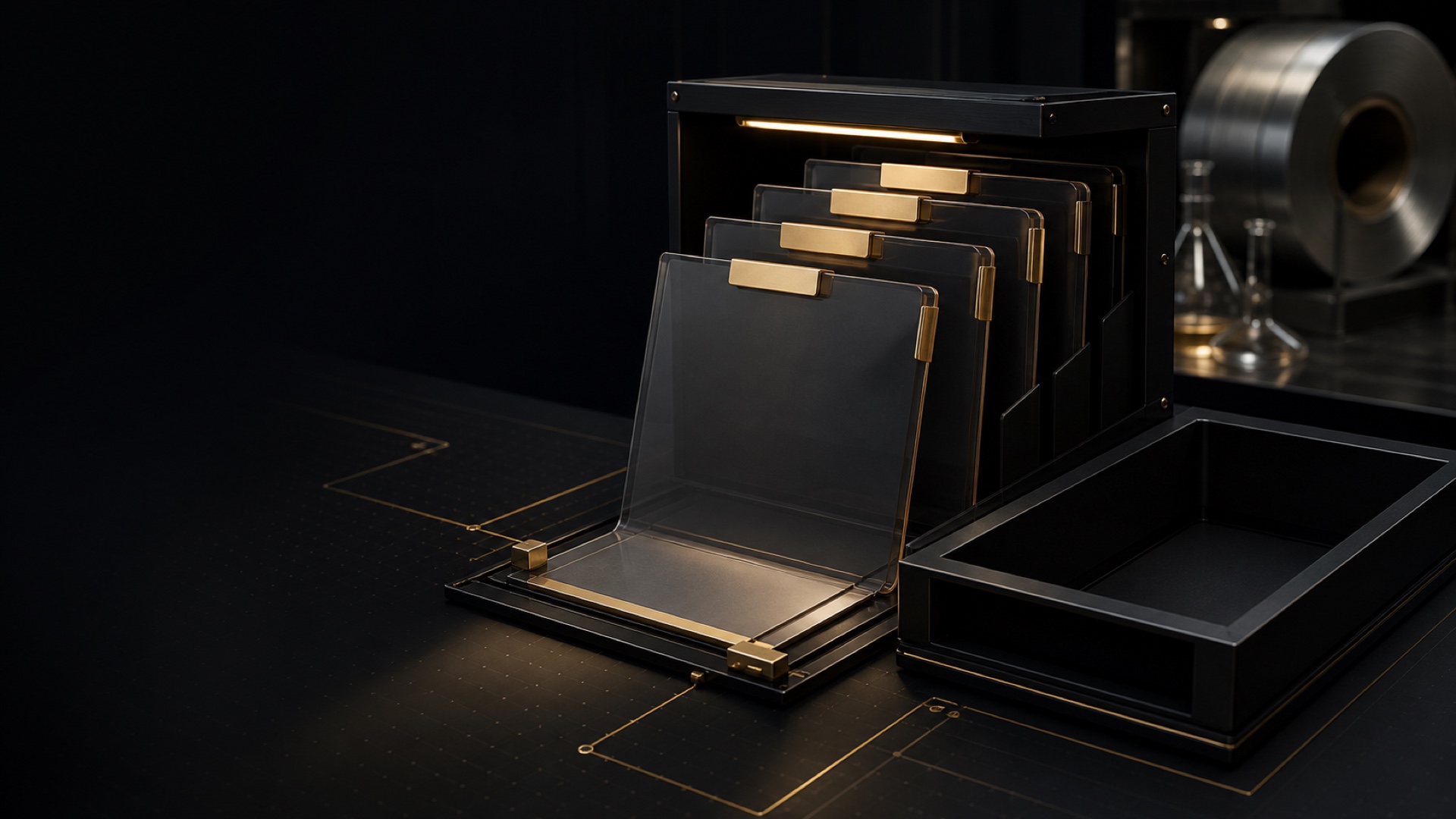 Illustrative archive of governed document folios in a controlled documentation centre
